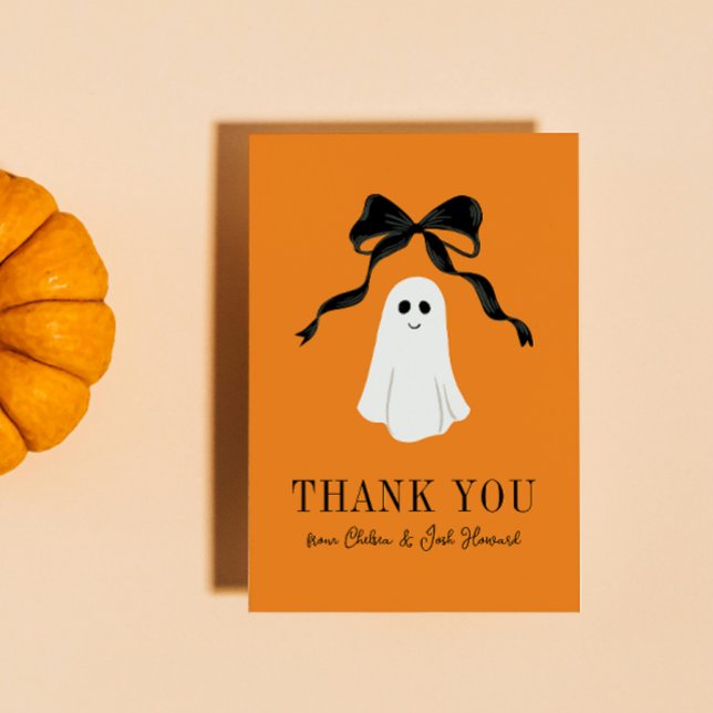 Orange Baby Boo Ghost Halloween Tack (orange halloween baby shower thank you card for the little boo that's almost due with a cute ghost)