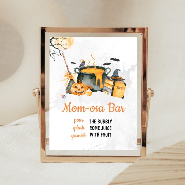 Orange Baby brygger Witch Mom Osa Bar Skylt (Gender Neutral Halloween Baby Shower Mom Osa Bar Sign)