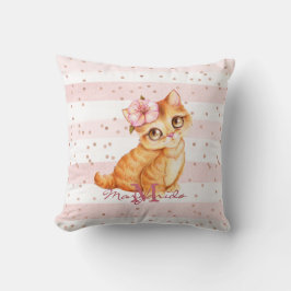 Orange Baby Cat Illustration Girl Nursery Kudde