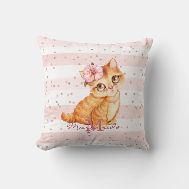 Orange Baby Cat Illustration Girl Nursery Kudde (Framsida)