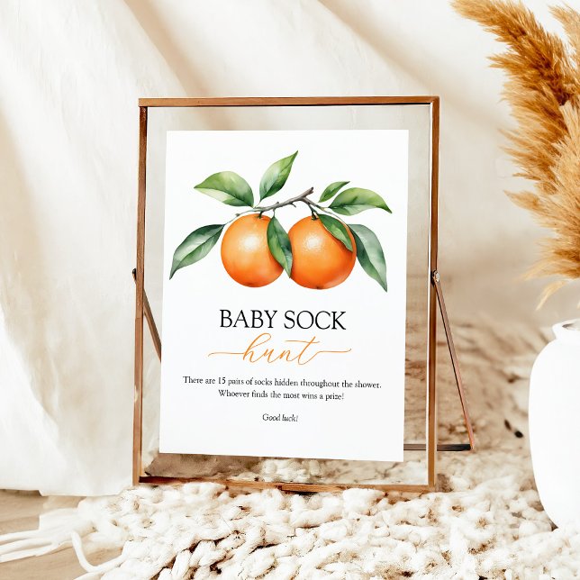 Orange Baby Shower Baby Sock Hunt Sign Poster (Skapare uppladdad)