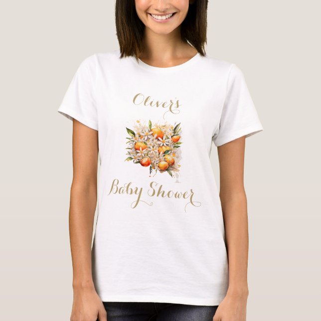 Orange Baby Shower Gender Neutral Citrus T Shirt (Framsida)