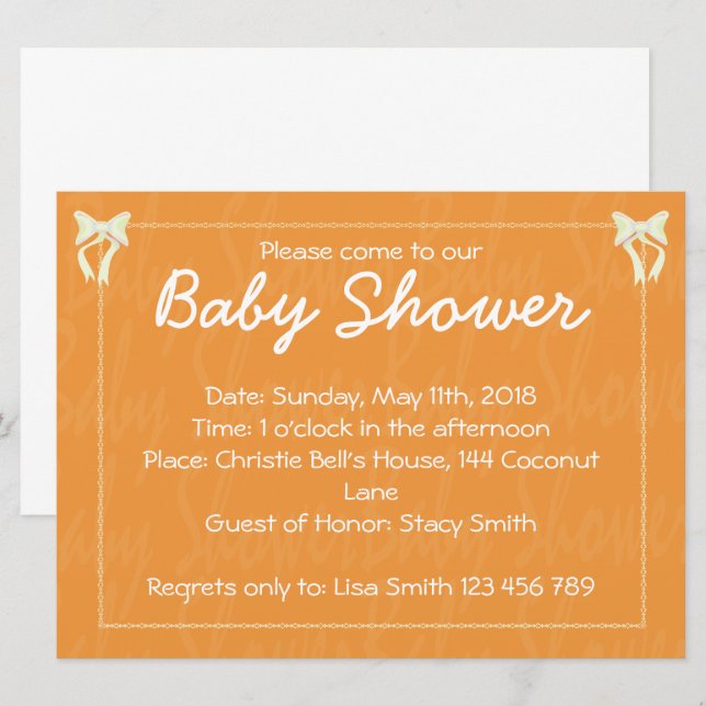 Orange Baby shower inbjudan (Fram/baksida)
