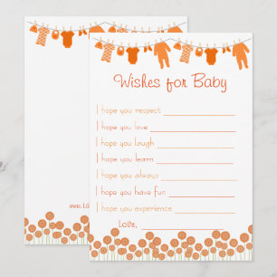 Orange Baby Shower Önskemål för Baby-spel Inbjudningar