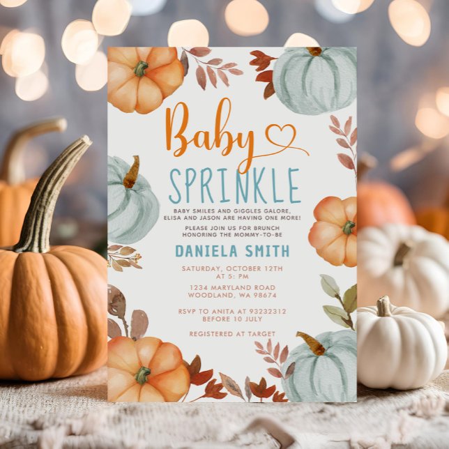Orange Baby Sprinkle Blue Pumpkin Fall Baby Shower Inbjudningar (Skapare uppladdad)