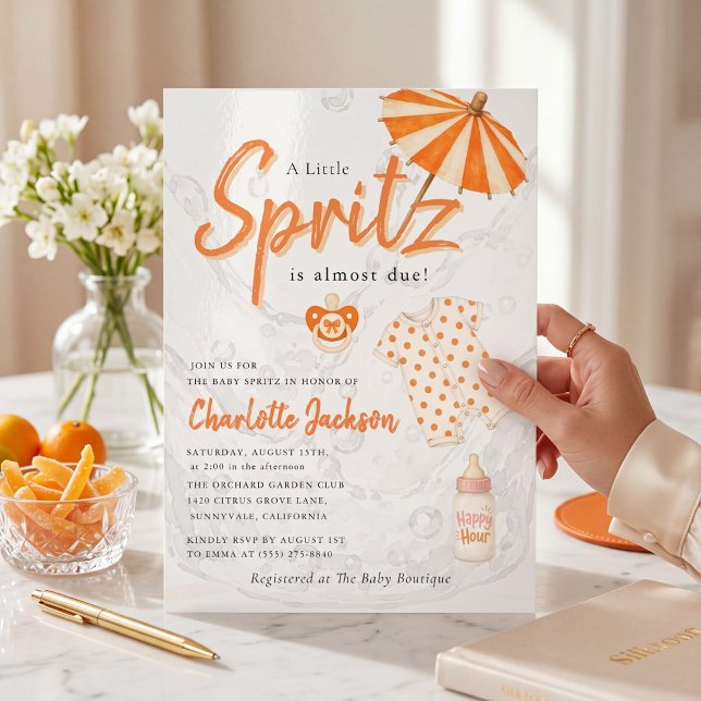 Orange Baby Spritz Prickig Rutig Inbjudningar (Skapare uppladdad)
