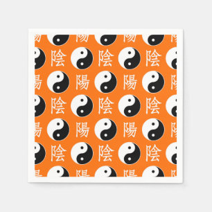 Orange Background Chinese Yinyang Mönster Pappersservett
