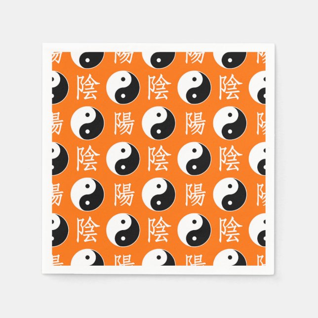 Orange Background Chinese Yinyang Mönster Pappersservett (Framsidan)