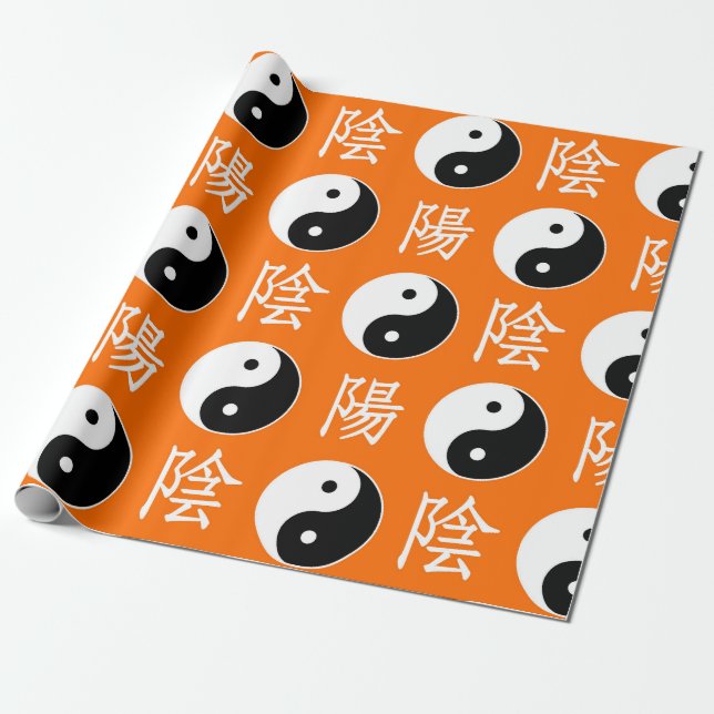 Orange Background Chinese Yinyang Mönster Presentpapper (Utrullad)