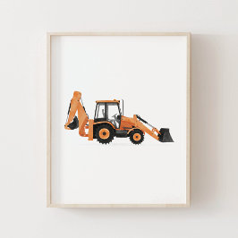 Orange Backhoe Lastare Konstruktionsfordon Dekor