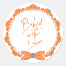 Orange 'Baked With Love' Round Sticker Runt Klistermärke