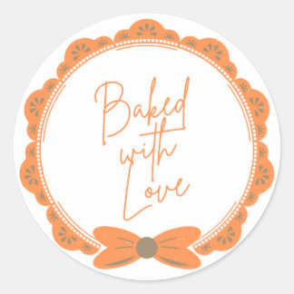 Orange 'Baked With Love' Round Sticker Runt Klistermärke