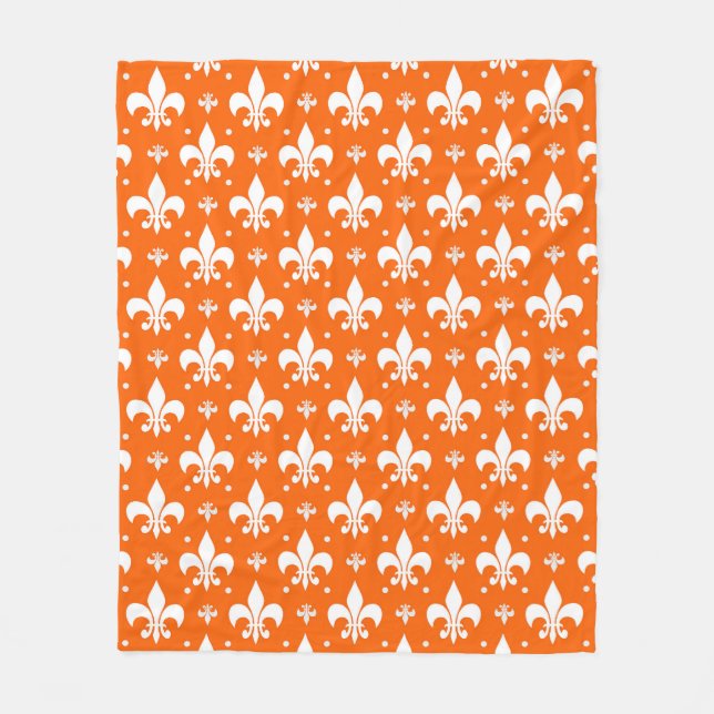 Orange Bakgrund Fleur-de-lis Mönster Design Fleecefilt (Framsidan)