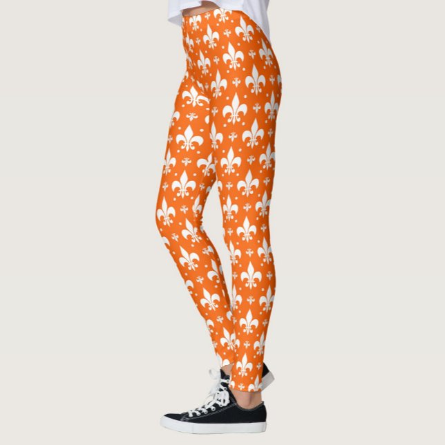 Orange Bakgrund Fleur-de-lis Mönster Design Leggings (Skapare uppladdad)