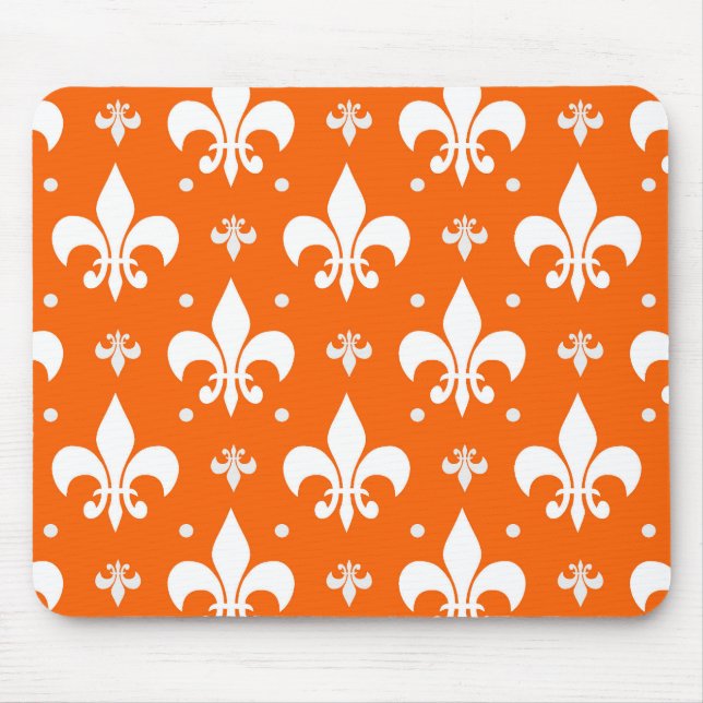 Orange Bakgrund Fleur-de-lis Mönster Design Musmatta (Framsidan)