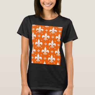 Orange Bakgrund Fleur-de-lis Mönster Design T Shirt
