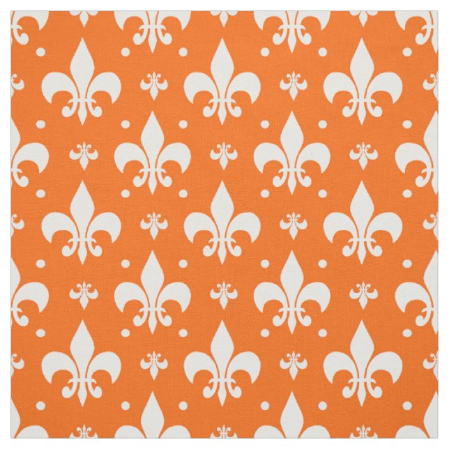 Orange Bakgrund Fleur-de-lis Mönster Design Tyg (Provkarta)