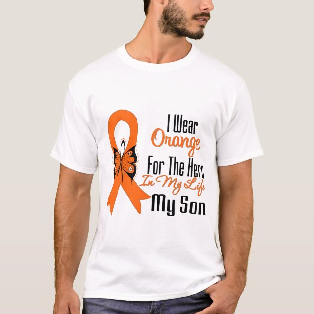 Orange bandhjälte för Leukemia min Son Tee Shirt (Framsida)