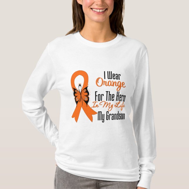 Orange bandhjälte för Leukemia min sonson Tee Shirt (Framsida)