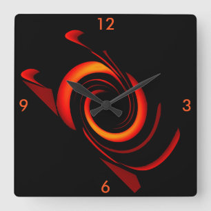 Orange Bang Modern Wall Clock on Black 4 Home Fyrkantig Klocka