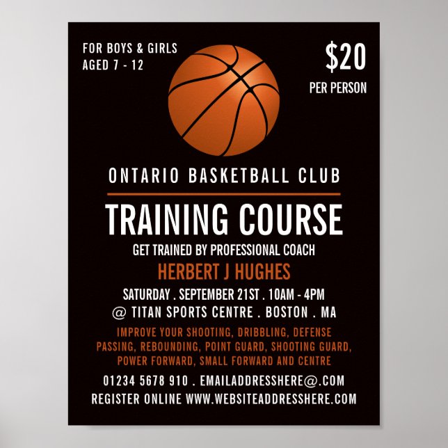 Orange Basketball, Basketball Training Cours Poster (Framsidan)