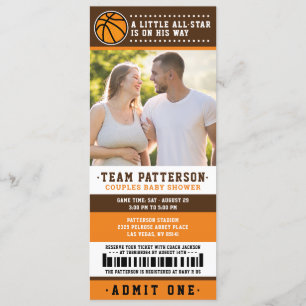 Orange Basketball Biljett Par Baby Shower Photo Inbjudningar