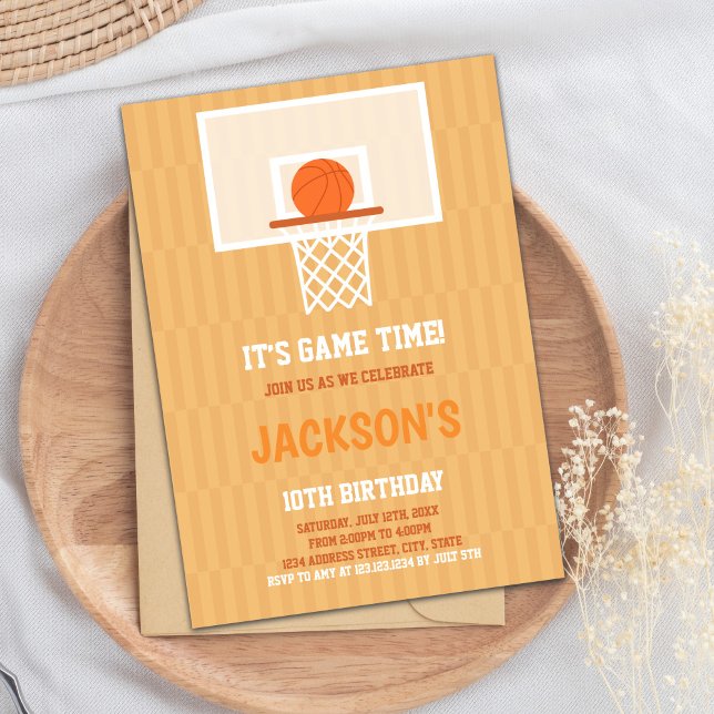 Orange Basketball Birthday-inbjudan Inbjudningar (Orange Backside Basketball Birthday Invitations)