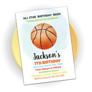 Orange Basketball Birthday-inbjudningar Inbjudningar
