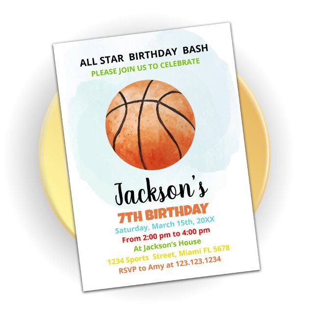 Orange Basketball Birthday-inbjudningar Inbjudningar (Skapare uppladdad)