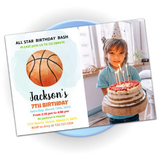 Orange Basketball Birthday-inbjudningar med foto Inbjudningar