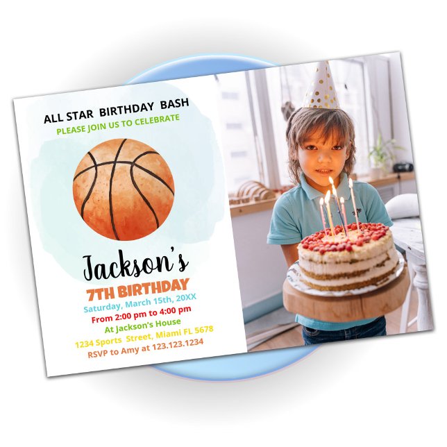 Orange Basketball Birthday-inbjudningar med foto Inbjudningar (Skapare uppladdad)