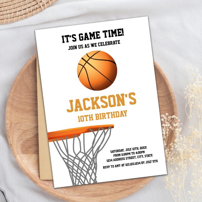Orange Basketball Boll-födelsedagsinbjudan Inbjudningar (Orange Basketball Ball Birthday Invitations)