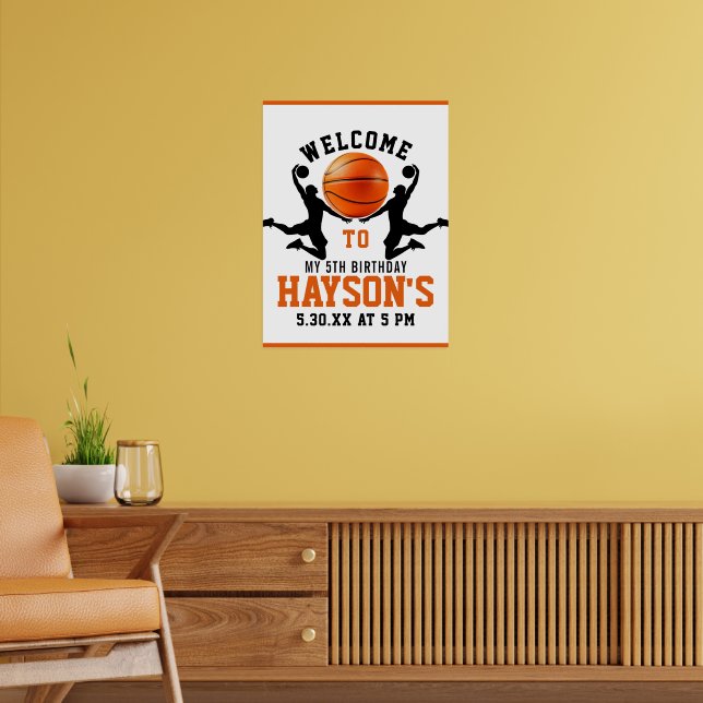 orange basketball Boy 5TH Födelsedagsfest Poster (Vardagsrum 2)