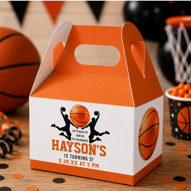 orange basketball Boy 5TH Födelsedagsfest Presentaskar (orange basketball Boy 5TH Birthday Party Favor Boxes)