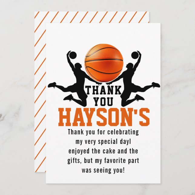 orange basketball Boy 5TH Födelsedagsfest Tack Kort (Fram/baksida)