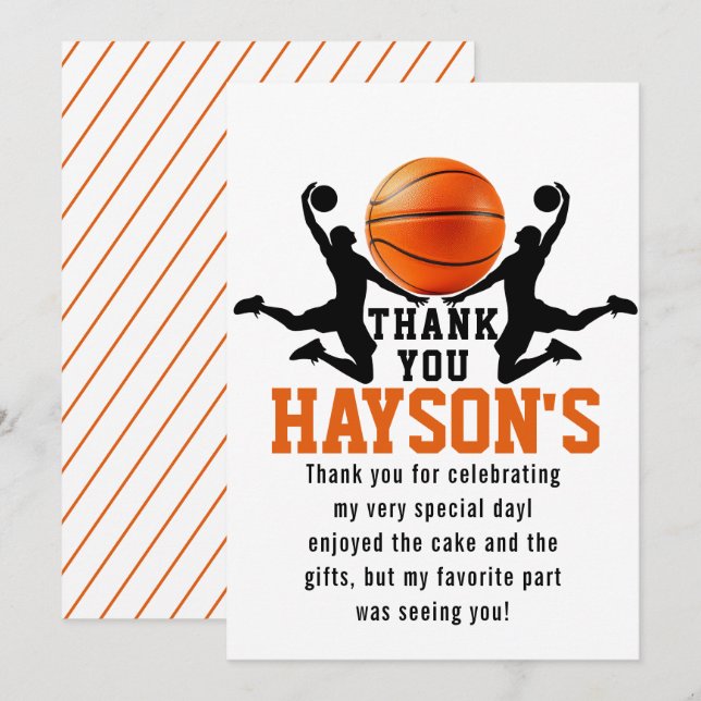 orange basketboll Pojke 5-års födelsedagsfest Tack Kort (Fram/baksida)