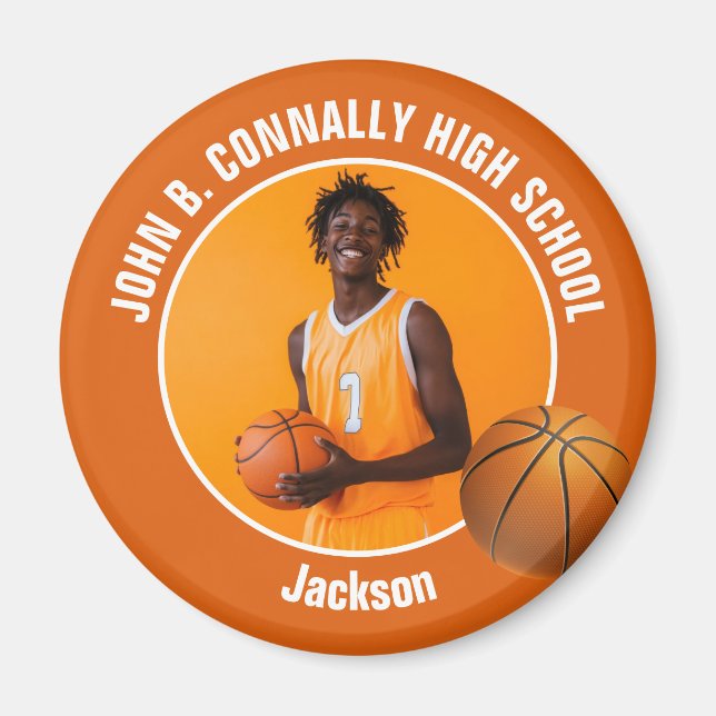 Orange Basketspelare Gymnasieskola Foto Magnet (Framsidan)