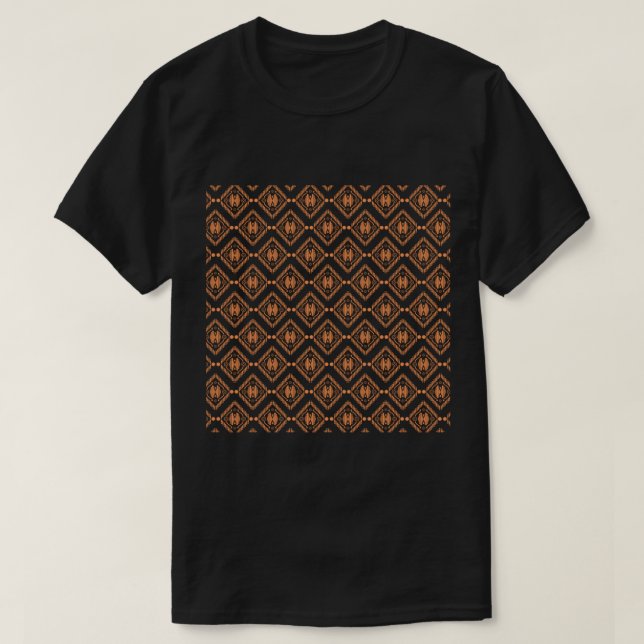 Orange Batik Flower Art Mönster T Shirt (Design framsida)