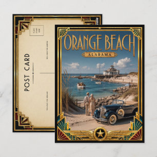 Orange Beach Alabama Vintage Art Deco Gyllene Ålde Vykort
