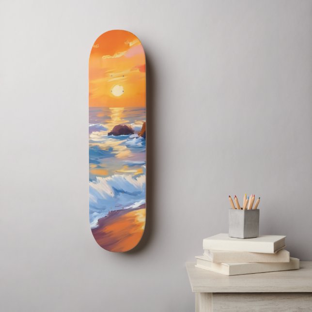 Orange Beach Solnedgång Kustnära Målad Mini Skateboard Bräda 18,5 Cm (Väggkonst)