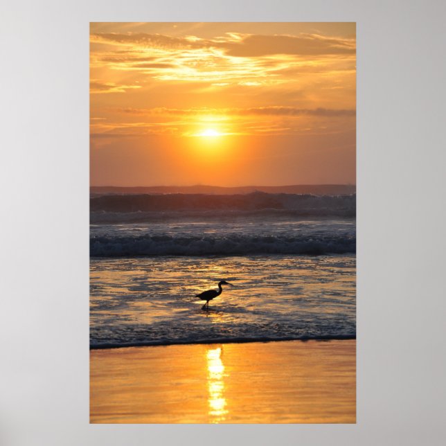 Orange Beach Sunrise Bird Fishing Florida Poster (Framsidan)