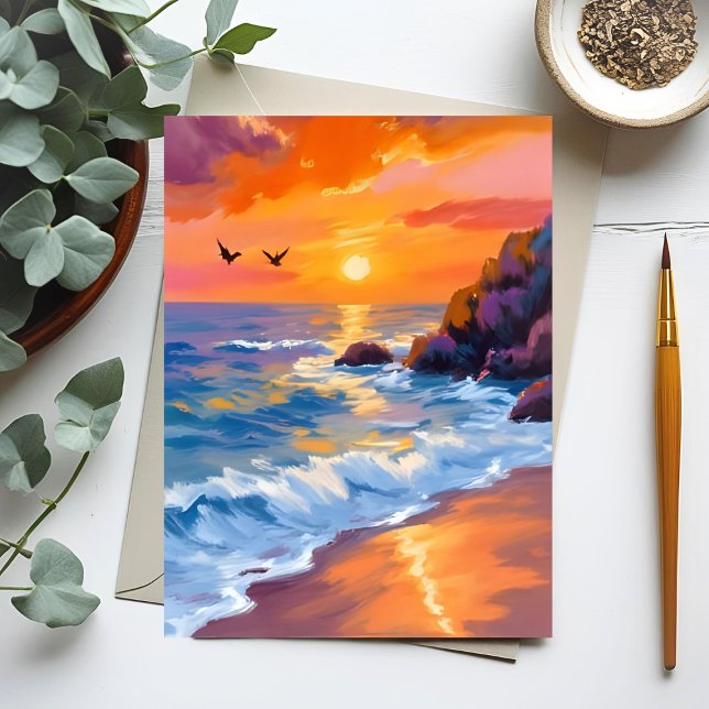 Orange Beach Sunset | Kustfärg Vykort (Skapare uppladdad)