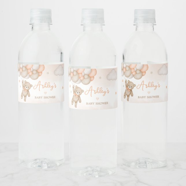 Orange Bear Balloons Baby Shower Vattenflaskor Etikett (Flaskor)
