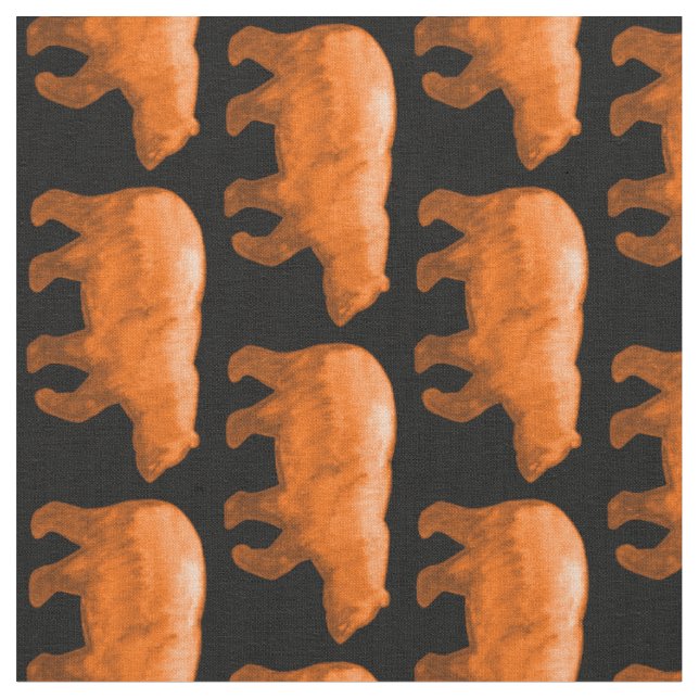 Orange Bears on Black Fabric V Tyg (Närbild)