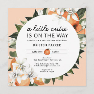 Orange Behandlade Little Cutie Baby Shower Inbjudningar