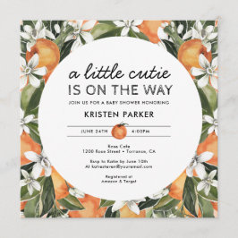 Orange Behandlade Little Cutie Baby Shower Square Inbjudningar