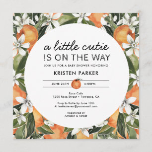 Orange Behandlade Little Cutie Baby Shower Square Inbjudningar