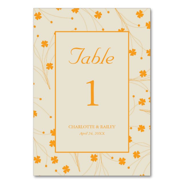 Orange Beige Retro Y2K 70s Flower Mönster Bordsnummer (Framsidan)