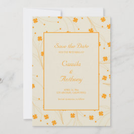 Orange Beige Retro Y2K 70s Flower Mönster Inbjudningar