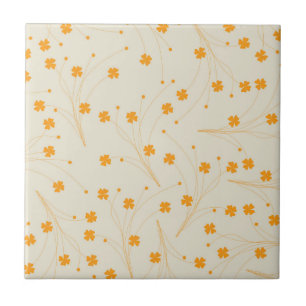 Orange Beige Retro Y2K 70s Flower Mönster Kakelplatta